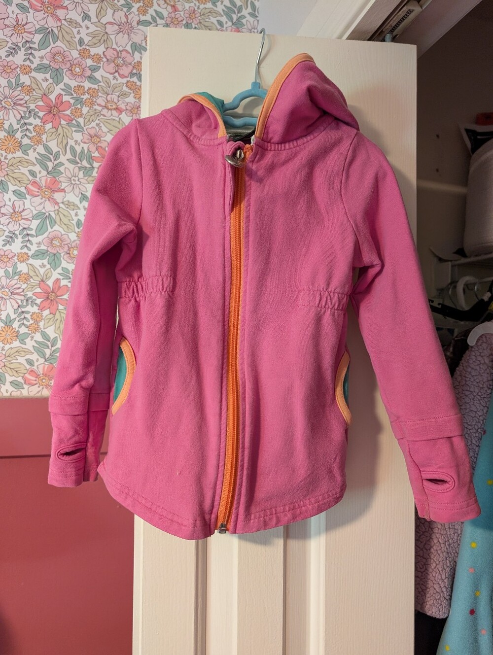 Peekaboo beans - Kids Pink Hooded Jacket with Contrast Trim